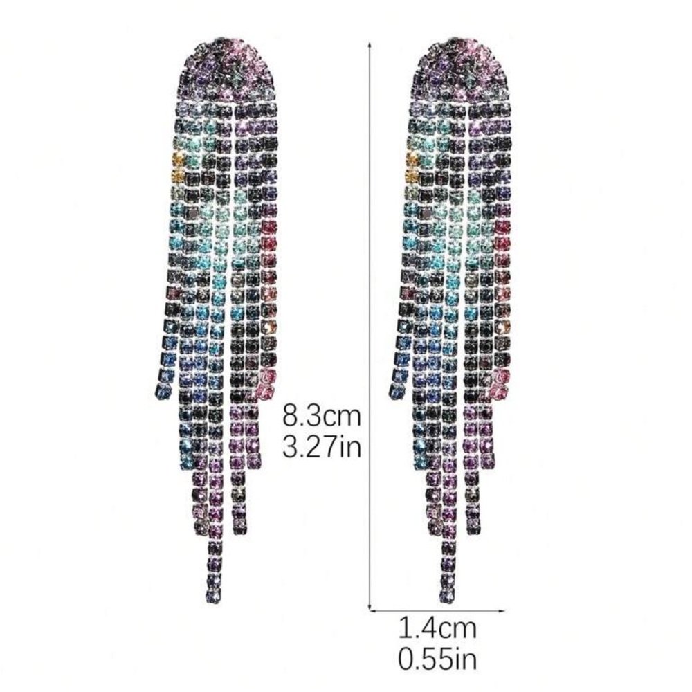 Multi-Color Rhinestone Tassel Earrings - Picture 4 of 4